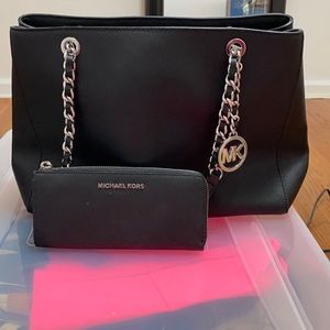 Michael Kors all black purse and wallet